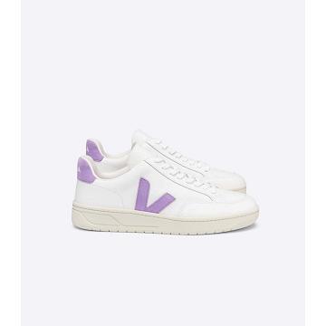 Veja V-12 LEATHER Tornacipő Női White/Purple | HU 677SGL